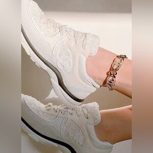 Chanel tweed and suede low-top sneakers